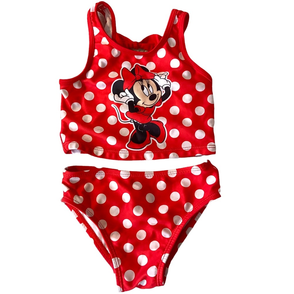 Disney Red and White Polka Dot Toddler Size 2T 2 Piece Bikini Bathing Suit